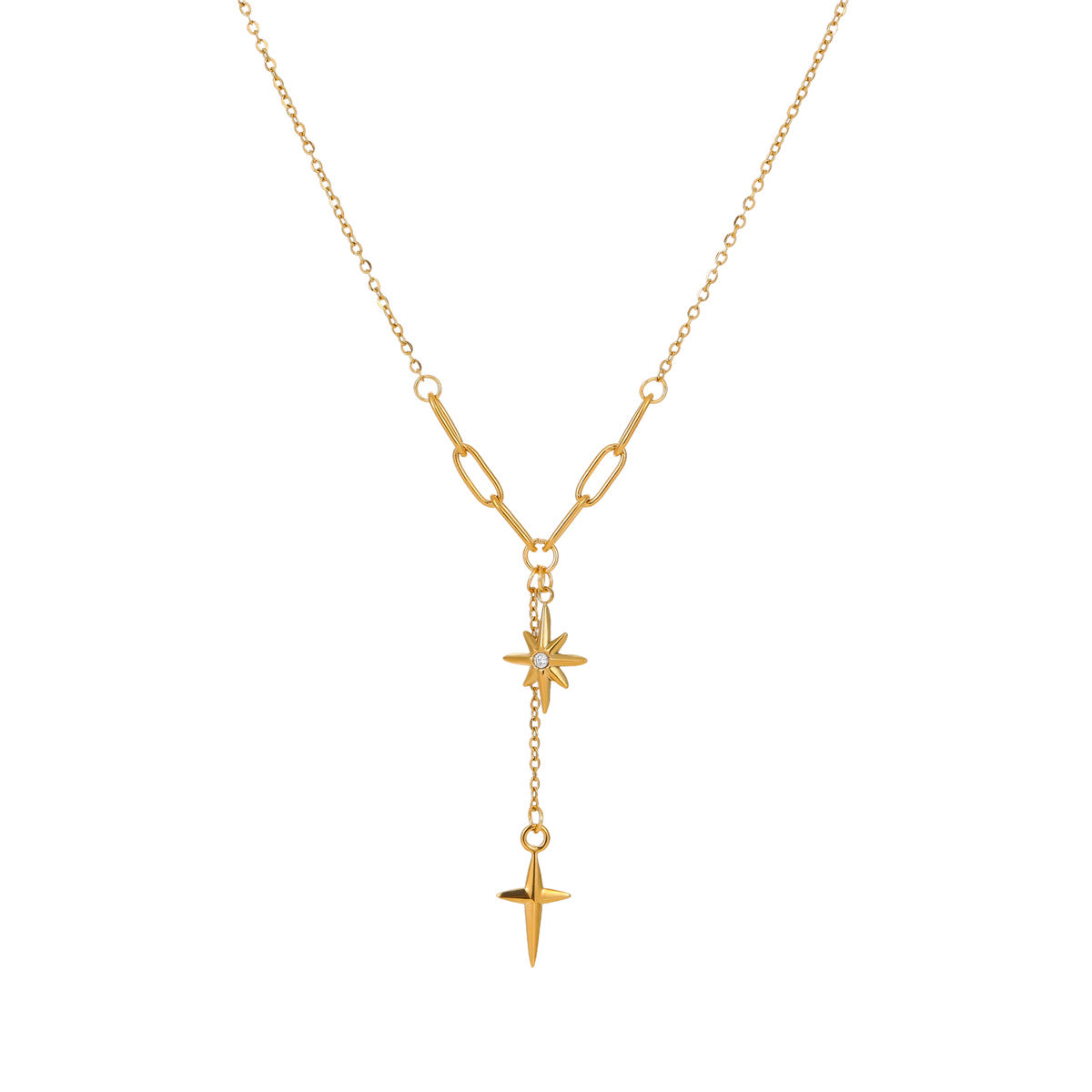 Women's Starburst Cross Pendant Necklace Gold Stainless Steel Chain Necklace