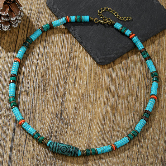 Natural Stone Beaded Necklace Turquoise Color Disc Bead Necklace