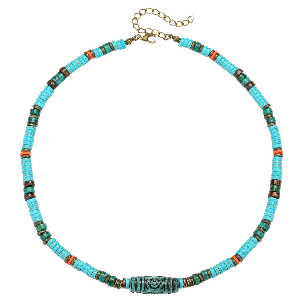 Natural Stone Beaded Necklace Turquoise Color Disc Bead Necklace
