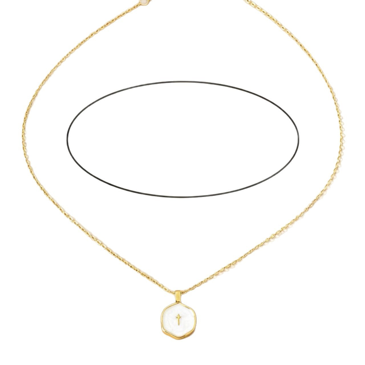 Women's Round Pendant Cross Necklace Gold Alloy Collarbone Chain