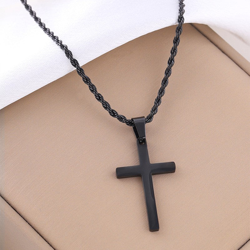 Cross Pendant Necklace Titanium Steel Rope Chain Necklace