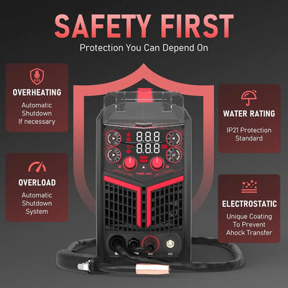 135Amp MIG Welder,110V Flux Core Welder Flux Core MIG/Lift TIG/Stick 3-in-1 Large LED Digital Display Welding Machine IGBT Inverter Welder FLUX-135PRO
