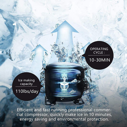 Commercial Ice – 110LBS/24H Stainless Steel Free-Standing Ice Machine Maker Air Cooling Ice