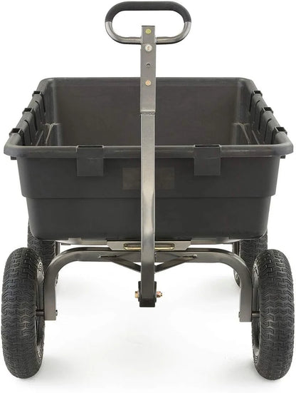 Heavy Duty Poly Utility Dump Wagon Garden Cart w/Pneumatic Tires, 6 Cu Ft - 1200 lb Capacity Outdoor Wheelbarrow for Yard, Landscaping & Gardening, Lawn Tractor or ATV Towable-Gorilla Carts