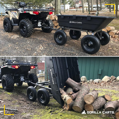 Heavy Duty Poly Utility Dump Wagon Garden Cart w/Pneumatic Tires, 6 Cu Ft - 1200 lb Capacity Outdoor Wheelbarrow for Yard, Landscaping & Gardening, Lawn Tractor or ATV Towable-Gorilla Carts