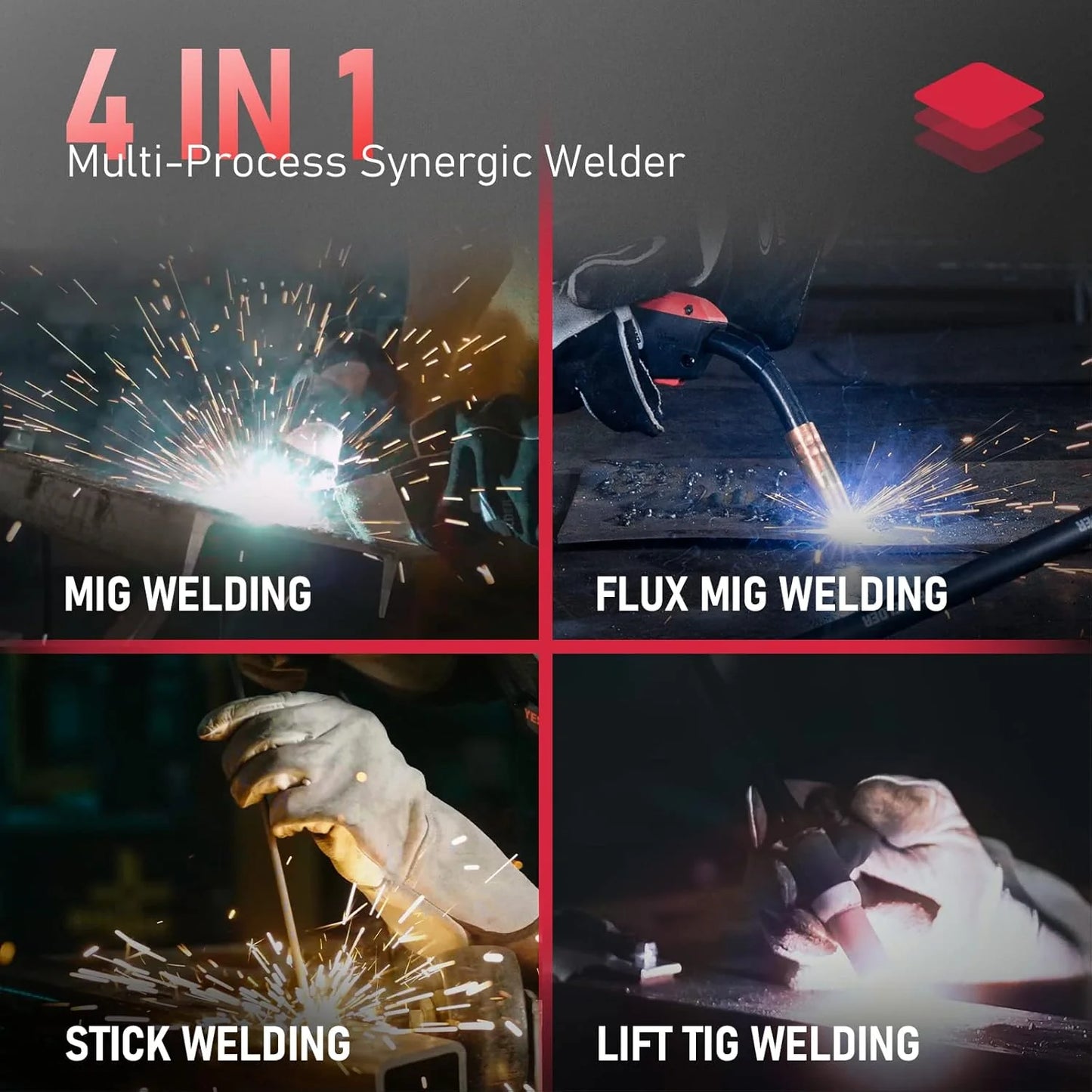 135Amp MIG Welder,110V Flux Core Welder Flux Core MIG/Lift TIG/Stick 3-in-1 Large LED Digital Display Welding Machine IGBT Inverter Welder FLUX-135PRO