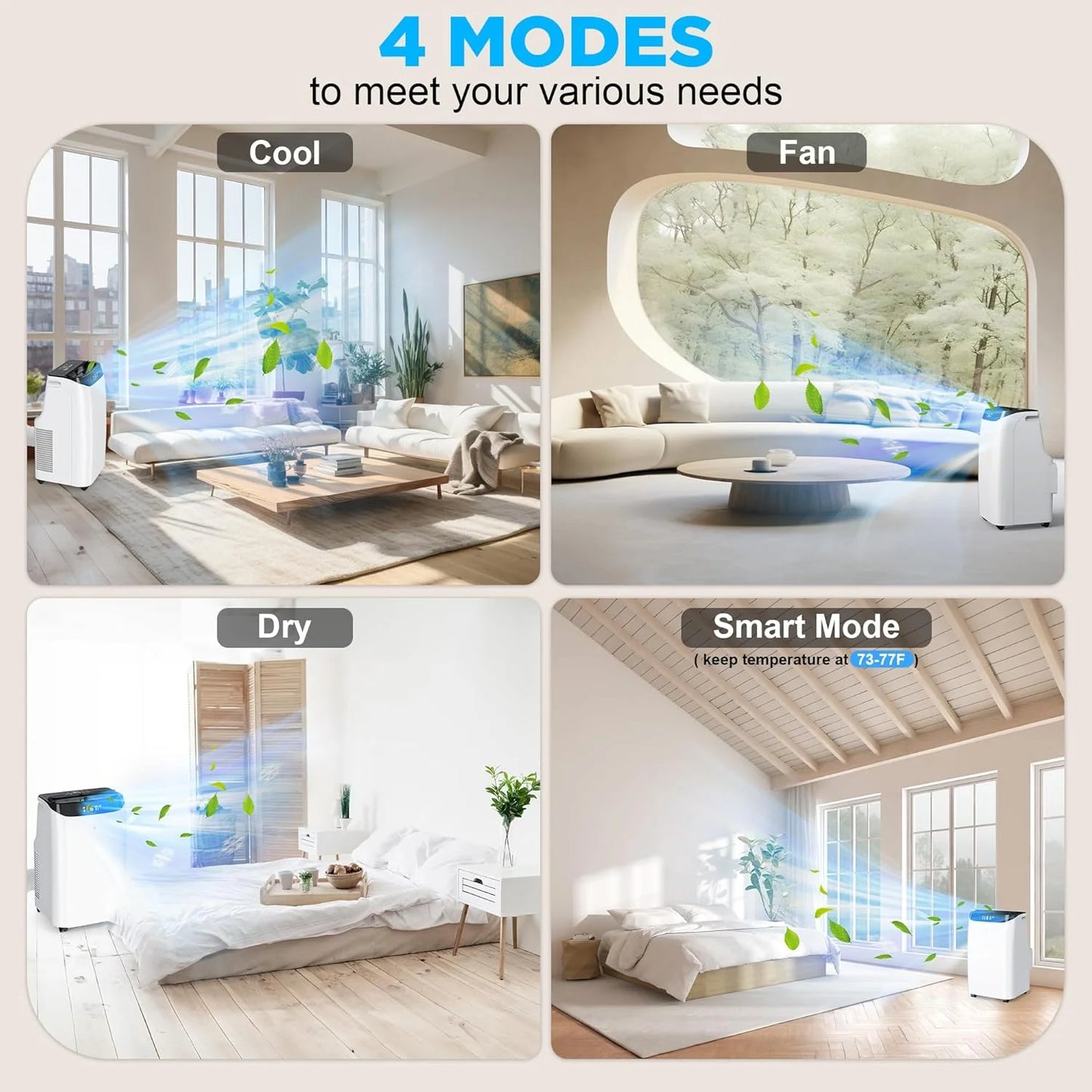 14000 BTU Portable Air Conditioners with Remote Control, 3-in-1 Free Standing Cooling AC Unit with Fan & Dehumidifier, Cools Room up to 700 sq.ft, Smart/Sleep Mode,3 Speed,Auto Swing,24H Timer