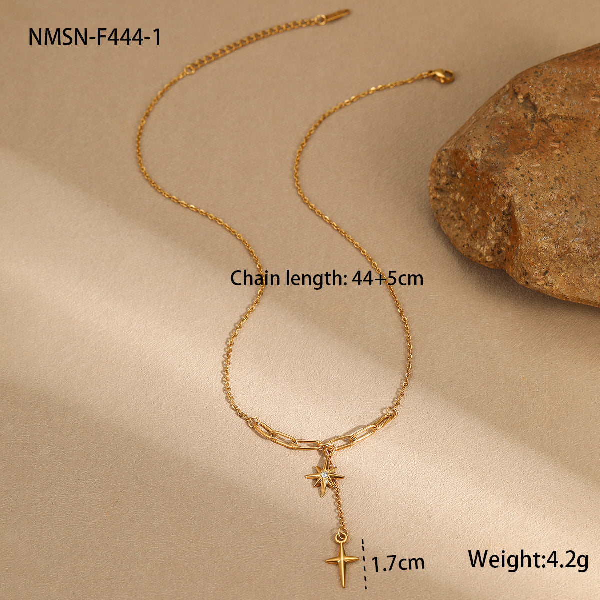 Women's Starburst Cross Pendant Necklace Gold Stainless Steel Chain Necklace