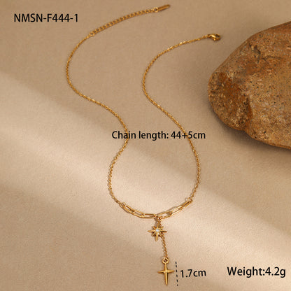 Women's Starburst Cross Pendant Necklace Gold Stainless Steel Chain Necklace