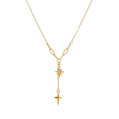 Women's Starburst Cross Pendant Necklace Gold Stainless Steel Chain Necklace