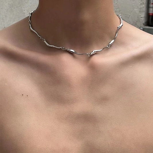 Men's Irregular Metal Necklace Silver Alloy Choker Necklace