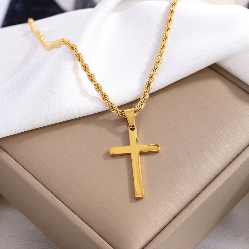 Cross Pendant Necklace Titanium Steel Rope Chain Necklace