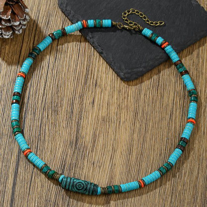 Natural Stone Beaded Necklace Turquoise Color Disc Bead Necklace