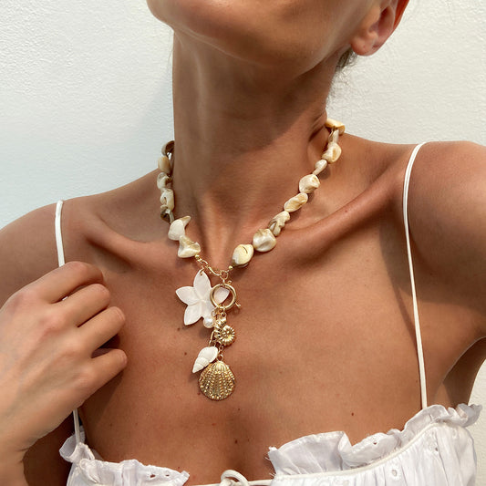 Women's Shell Flower Charm Jewelry Pearl Coastal Style Accessory