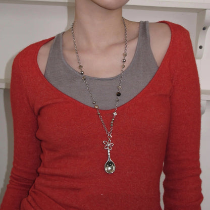 Women's Flower Spoon Pendant Necklace Copper Zircon Long Chain Necklace