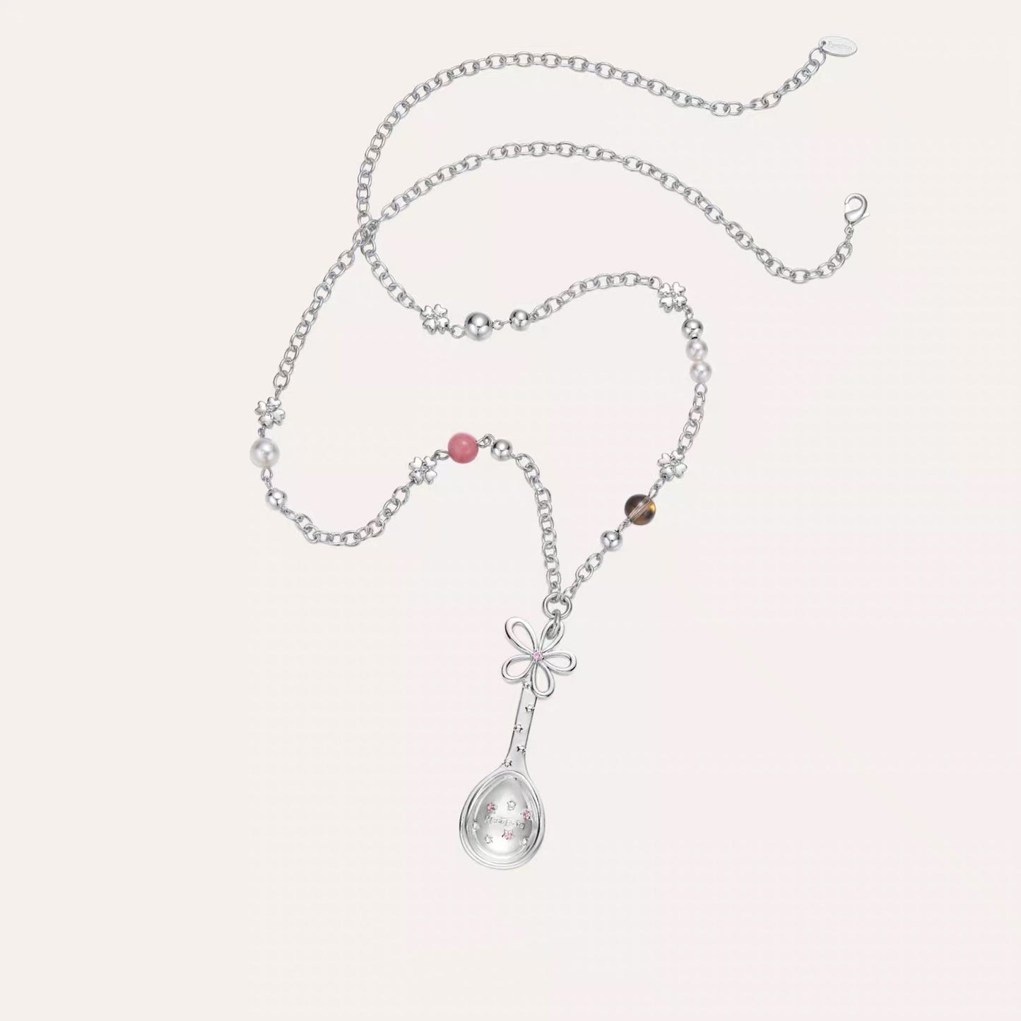 Women's Flower Spoon Pendant Necklace Copper Zircon Long Chain Necklace