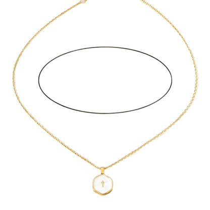 Women's Round Pendant Cross Necklace Gold Alloy Collarbone Chain
