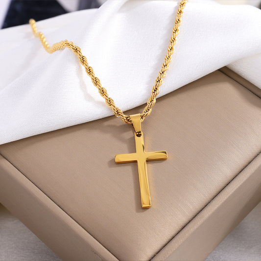 Cross Pendant Necklace Titanium Steel Rope Chain Necklace