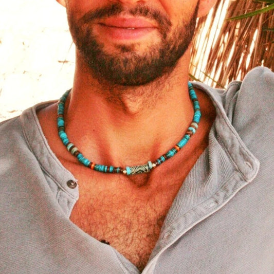 Natural Stone Beaded Necklace Turquoise Color Disc Bead Necklace