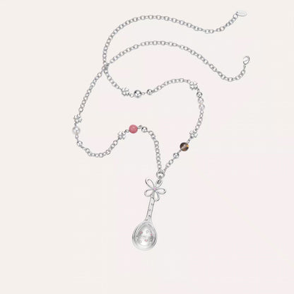 Women's Flower Spoon Pendant Necklace Copper Zircon Long Chain Necklace