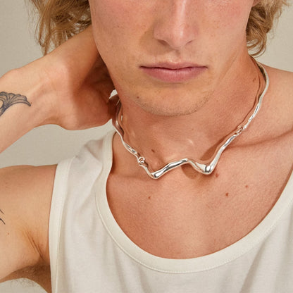 Irregular Wave Metal Necklace Alloy Choker Necklace