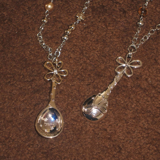 Women's Flower Spoon Pendant Necklace Copper Zircon Long Chain Necklace