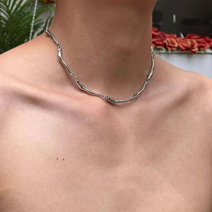 Men's Irregular Metal Necklace Silver Alloy Choker Necklace