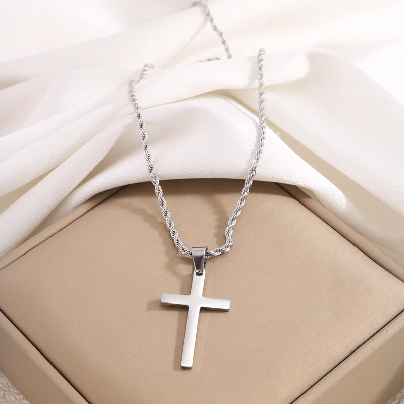 Cross Pendant Necklace Titanium Steel Rope Chain Necklace