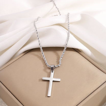 Cross Pendant Necklace Titanium Steel Rope Chain Necklace