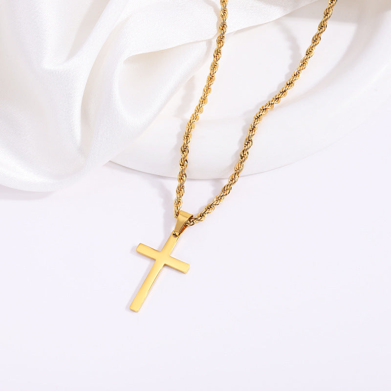 Cross Pendant Necklace Titanium Steel Rope Chain Necklace