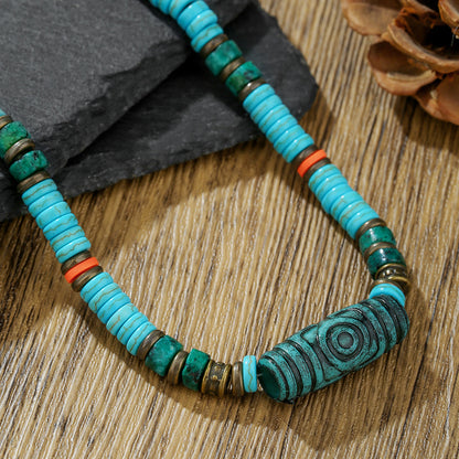 Natural Stone Beaded Necklace Turquoise Color Disc Bead Necklace