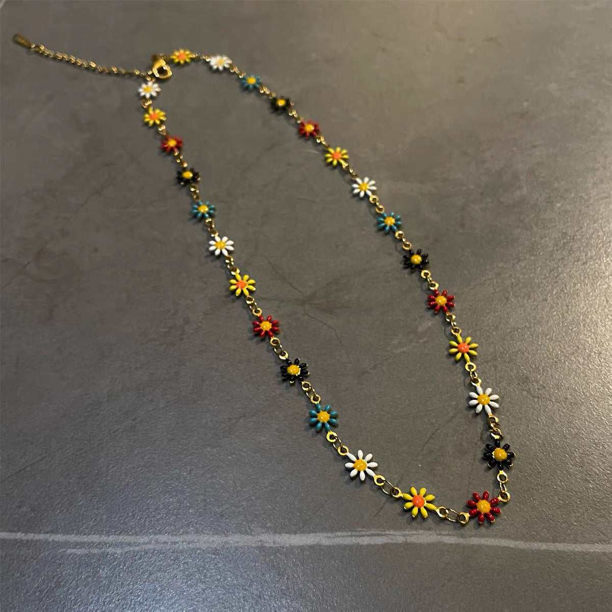 Colorful Flower Choker Necklace Titanium Steel Floral Chain Necklace