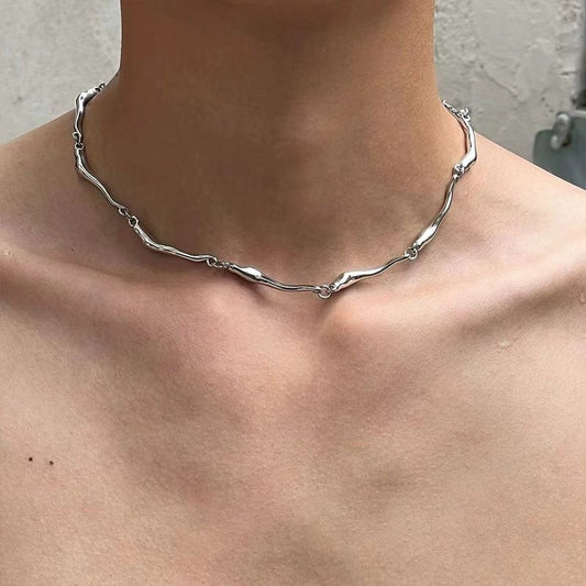 Men's Irregular Metal Necklace Silver Alloy Choker Necklace