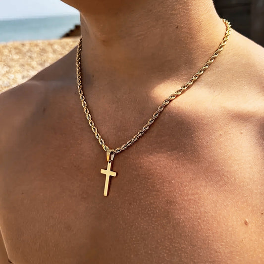 Cross Pendant Necklace Titanium Steel Rope Chain Necklace