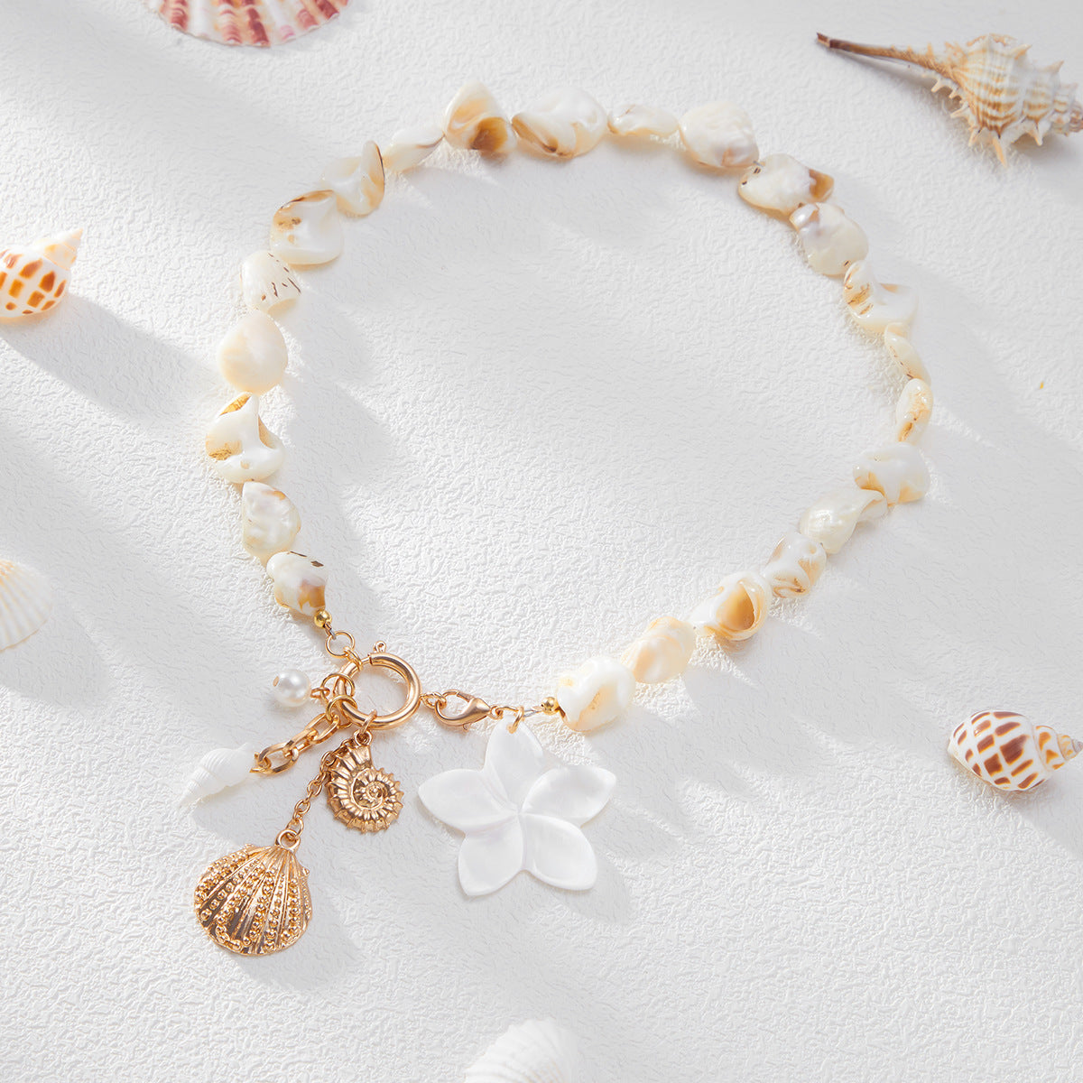Women's Shell Flower Charm Jewelry Pearl Coastal Style Accessory