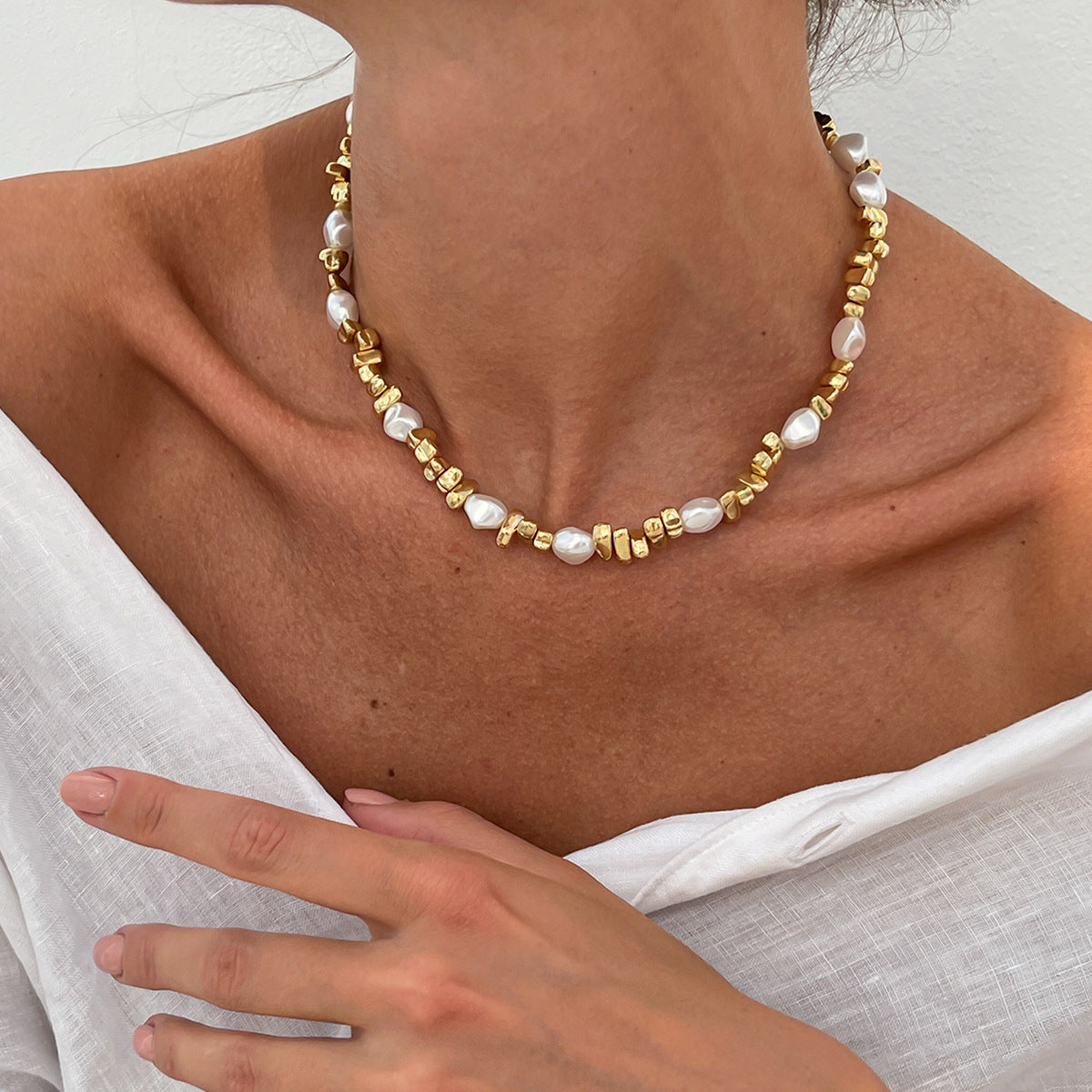 European And American Cross-Border Irregular Beaded Choker Collar Clavicle Chain For Women Simple Ins Star Cross Tassel Necklace