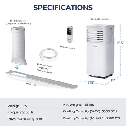 8000 BTU 3-in-1 Air Cooler with Dehumidifier and Fan Mode