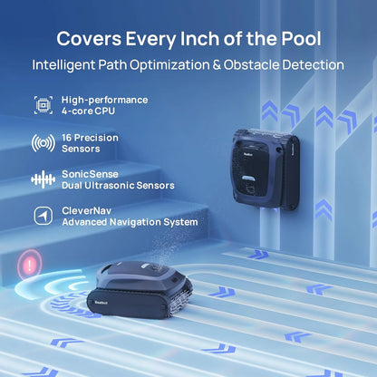 Cordless Robotic Pool Vacuum Cleaner, Smart Surface Parking, Double-Pass Waterline Scrubbing, Cleans Floor, Walls, and Waterline, Above & In-Ground Pools up to 3,230 sq.ft - Blue
