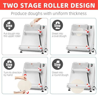 Commercial Pizza Dough Roller Sheeter, Max 16, Automatic 370W Electric Pizza Dough Roller, Stainless Steel, Suitable for Noodle, Pizza Bread and Pasta Maker Equipment