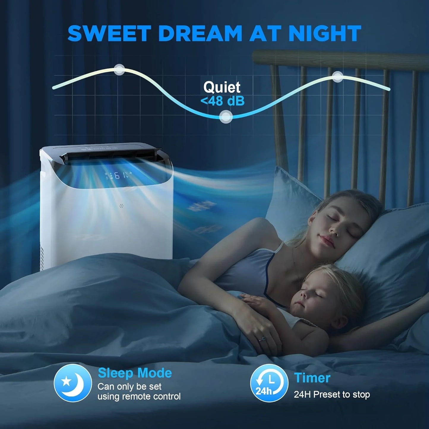 14000 BTU Portable Air Conditioners with Remote Control, 3-in-1 Free Standing Cooling AC Unit with Fan & Dehumidifier, Cools Room up to 700 sq.ft, Smart/Sleep Mode,3 Speed,Auto Swing,24H Timer