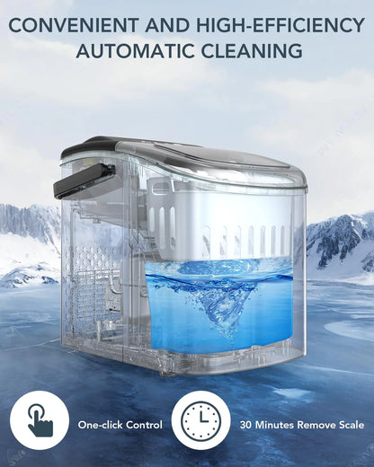 Ice Maker Countertop, Efficient Easy Carry Ice Machine, Self-Cleaning Ice Maker with Ice Scoop & Basket, 9pcs/ 8mins 26.6Lbs Per Day for Home/Office/Kitchen,Black