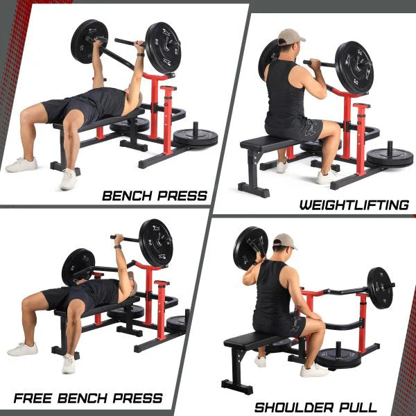 Chest Press Machine, 1050LBS Capacity, Independent Converging Arms, Weight Bench Press with Adjustable Flat Bench for Upper Body Workouts, Red