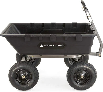 Heavy Duty Poly Utility Dump Wagon Garden Cart w/Pneumatic Tires, 6 Cu Ft - 1200 lb Capacity Outdoor Wheelbarrow for Yard, Landscaping & Gardening, Lawn Tractor or ATV Towable-Gorilla Carts