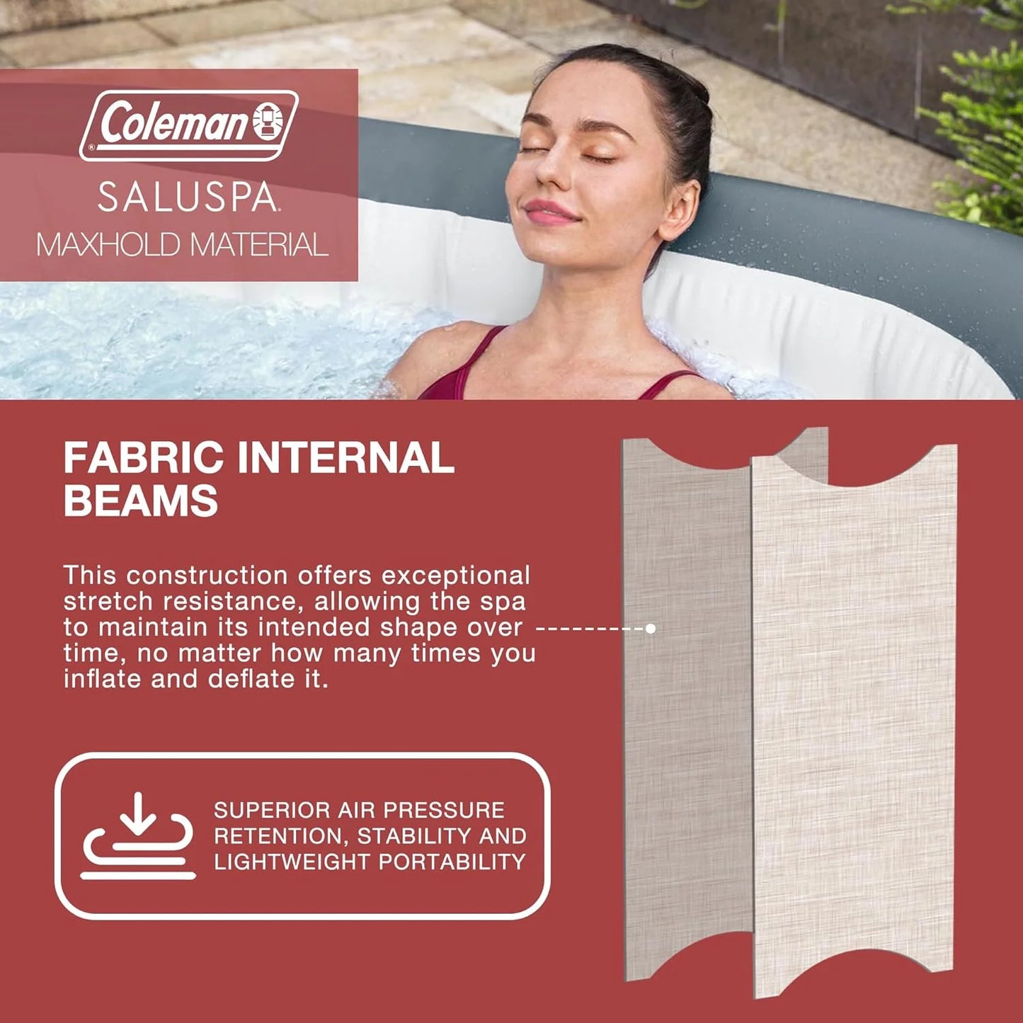 4 to 6 Person Inflatable Hot Tub Square Portable Outdoor Spa with 114 Soothing AirJets and Insulated Cover.
